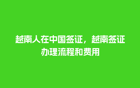 越南人在中国签证，越南签证办理流程和费用