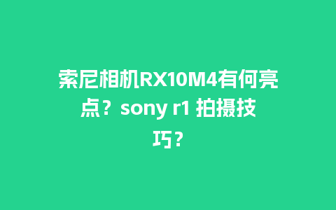 索尼相机RX10M4有何亮点？sony r1 拍摄技巧？