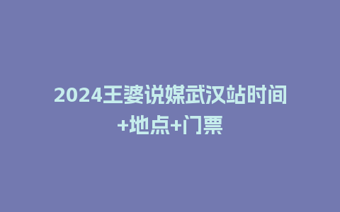 2024王婆说媒武汉站时间+地点+门票