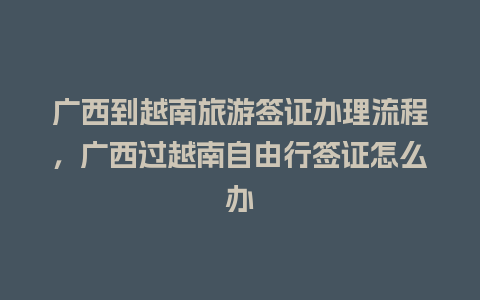 广西到越南旅游签证办理流程，广西过越南自由行签证怎么办