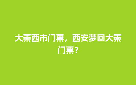 大秦西市门票，西安梦回大秦门票？