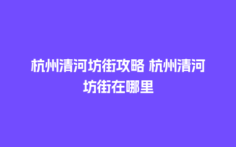 杭州清河坊街攻略 杭州清河坊街在哪里