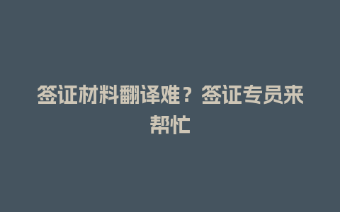 签证材料翻译难？签证专员来帮忙