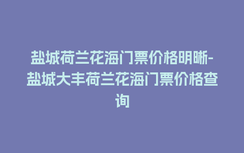 盐城荷兰花海门票价格明晰-盐城大丰荷兰花海门票价格查询