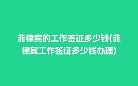 菲律宾的工作签证多少钱(菲律宾工作签证多少钱办理)