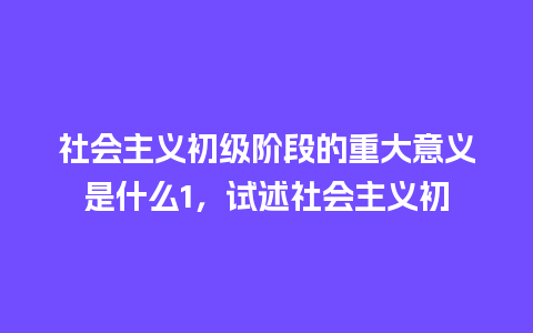 社会主义初级阶段的重大意义是什么1，试述社会主义初