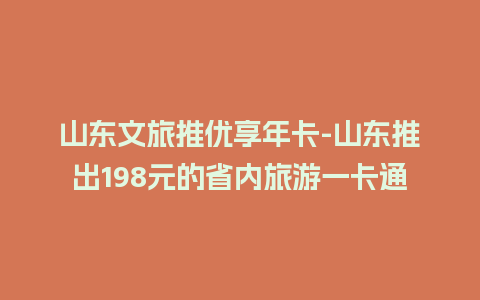 山东文旅推优享年卡-山东推出198元的省内旅游一卡通