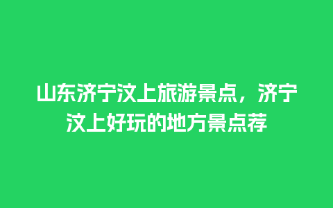 山东济宁汶上旅游景点，济宁汶上好玩的地方景点荐