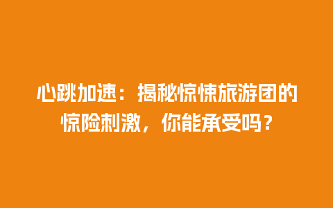 心跳加速：揭秘惊悚旅游团的惊险刺激，你能承受吗？