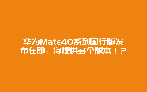 华为Mate40系列国行版发布在即：将提供多个版本！？