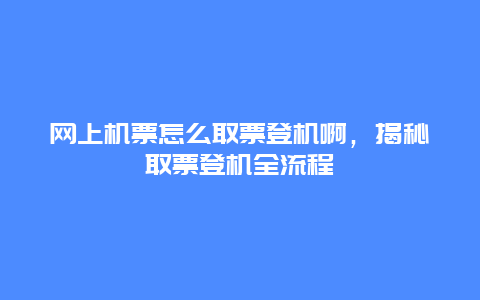 网上机票怎么取票登机啊，揭秘取票登机全流程