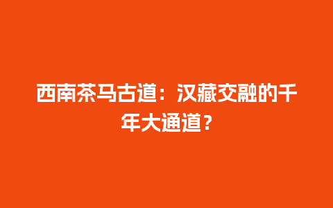 西南茶马古道：汉藏交融的千年大通道？