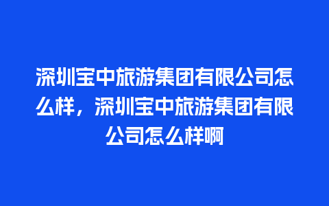 深圳宝中旅游集团有限公司怎么样，深圳宝中旅游集团有限公司怎么样啊