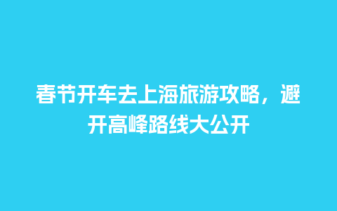 春节开车去上海旅游攻略，避开高峰路线大公开