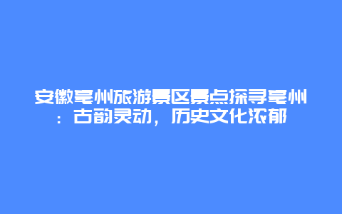 安徽亳州旅游景区景点探寻亳州：古韵灵动，历史文化浓郁