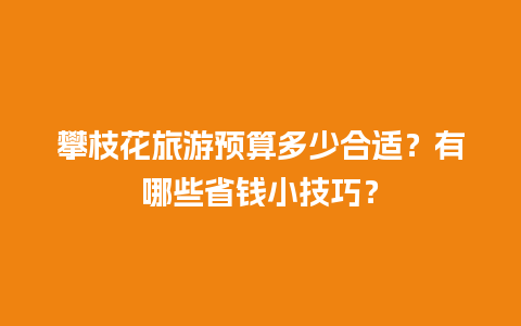 攀枝花旅游预算多少合适？有哪些省钱小技巧？