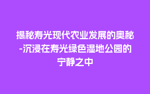 揭秘寿光现代农业发展的奥秘-沉浸在寿光绿色湿地公园的宁静之中