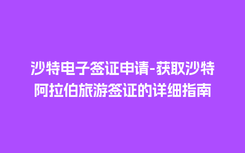 沙特电子签证申请-获取沙特阿拉伯旅游签证的详细指南