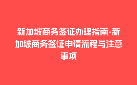 新加坡商务签证办理指南-新加坡商务签证申请流程与注意事项