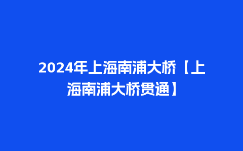 2024年上海南浦大桥【上海南浦大桥贯通】