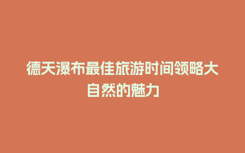 德天瀑布最佳旅游时间领略大自然的魅力