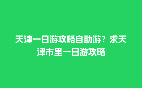 天津一日游攻略自助游？求天津市里一日游攻略