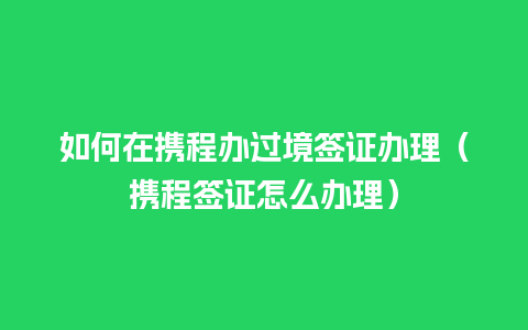 如何在携程办过境签证办理（携程签证怎么办理）