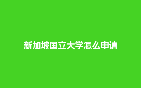 新加坡国立大学怎么申请