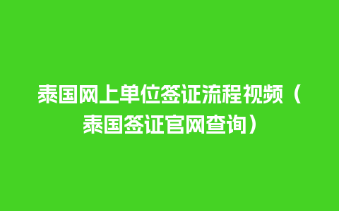 泰国网上单位签证流程视频（泰国签证官网查询）