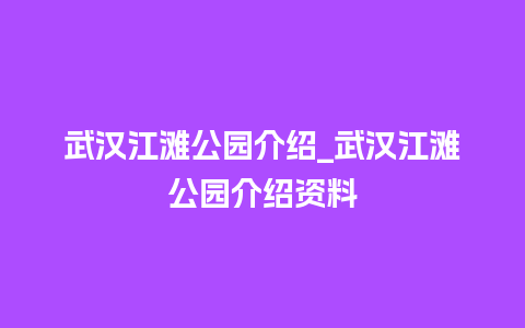 武汉江滩公园介绍_武汉江滩公园介绍资料