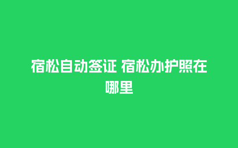 宿松自动签证 宿松办护照在哪里