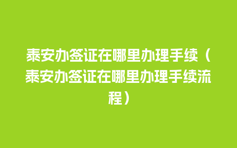 泰安办签证在哪里办理手续（泰安办签证在哪里办理手续流程）