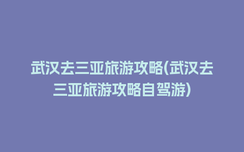 武汉去三亚旅游攻略(武汉去三亚旅游攻略自驾游)