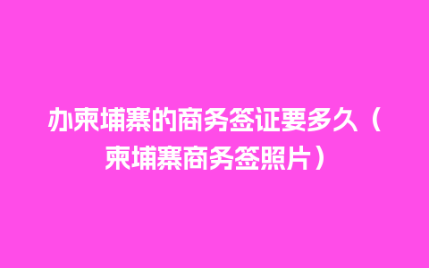 办柬埔寨的商务签证要多久（柬埔寨商务签照片）