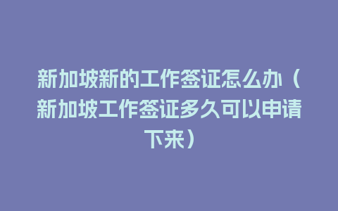 新加坡新的工作签证怎么办（新加坡工作签证多久可以申请下来）