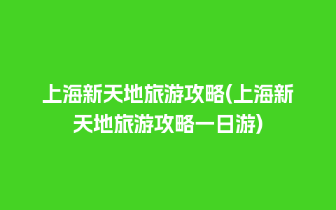 上海新天地旅游攻略(上海新天地旅游攻略一日游)