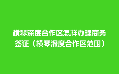 横琴深度合作区怎样办理商务签证（横琴深度合作区范围）