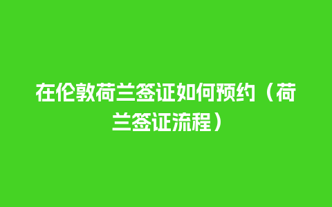 在伦敦荷兰签证如何预约（荷兰签证流程）