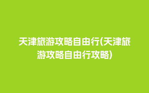 天津旅游攻略自由行(天津旅游攻略自由行攻略)