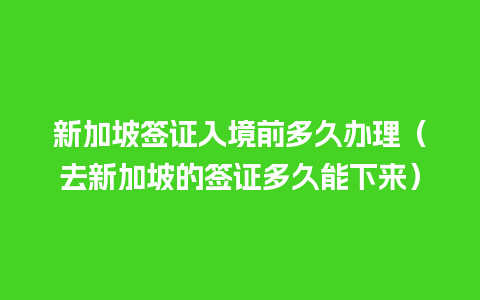 新加坡签证入境前多久办理（去新加坡的签证多久能下来）