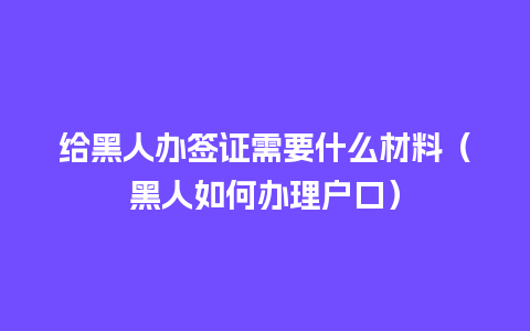 给黑人办签证需要什么材料（黑人如何办理户口）