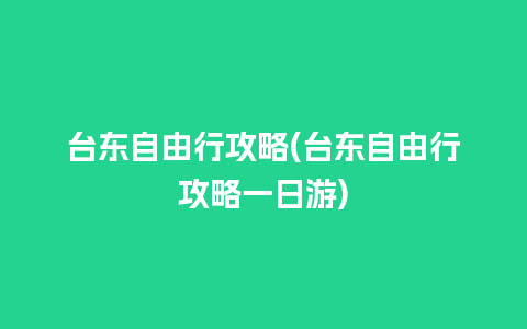 台东自由行攻略(台东自由行攻略一日游)