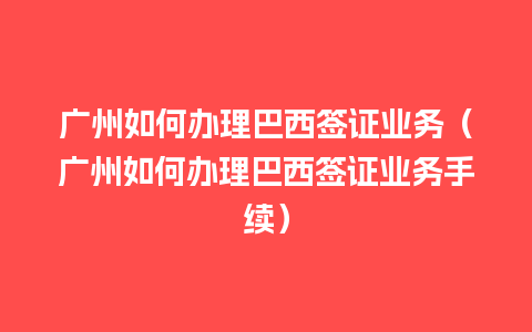 广州如何办理巴西签证业务（广州如何办理巴西签证业务手续）