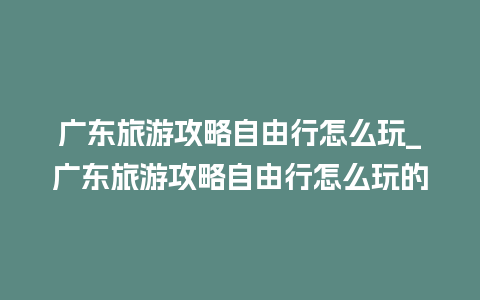 广东旅游攻略自由行怎么玩_广东旅游攻略自由行怎么玩的