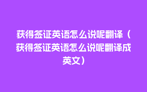 获得签证英语怎么说呢翻译（获得签证英语怎么说呢翻译成英文）