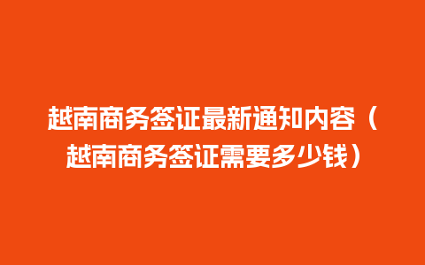 越南商务签证最新通知内容（越南商务签证需要多少钱）