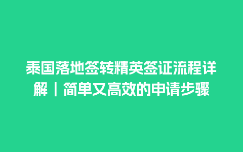 泰国落地签转精英签证流程详解｜简单又高效的申请步骤