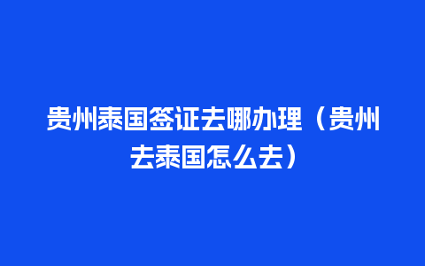 贵州泰国签证去哪办理（贵州去泰国怎么去）