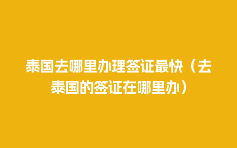 泰国去哪里办理签证最快（去泰国的签证在哪里办）