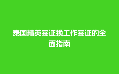 泰国精英签证换工作签证的全面指南